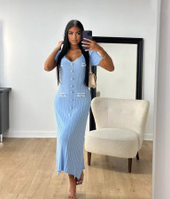 SC Short Sleeve V Neck Midi Dress GLYK-LX070