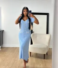 SC Short Sleeve V Neck Midi Dress GLYK-LX070