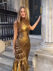 SC Sleeveless Hot Stamp Press Pleated Maxi Dress GLYK-LX054