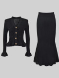SC Ruffles V Neck Little Fishtail Skirt Two Piece Set GLYK-LX0100