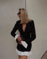SC Contrast Color Ruffles Blazer MIni Dress GLYK-LX0115