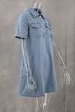 SC Washed Short Sleeve Denim Loose Mini Dress GLYK-LX053