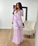 SC Patchwork Long Sleeve V Neck Maxi Dress GLYK-LX067