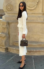 SC Ruffles V Neck Little Fishtail Skirt Two Piece Set GLYK-LX0100