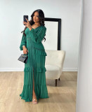 SC Patchwork Long Sleeve V Neck Maxi Dress GLYK-LX067