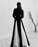 SC Black White Contast Color Ruffles Sleeve Maxi Dress GLYK-LX0105