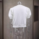 SC V-Neck Short Sleeve Double Bow Solid Sweater GLYK-LX045