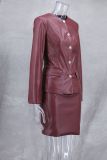 SC PU Leather Long Sleeve Coat Skirts Suit GLYK-LX0094