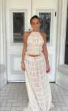 SC Off Shoulder Halterneck Lace Pleated Long Skirt Suit GLYK-LX005