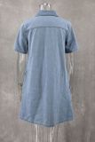 SC Washed Short Sleeve Denim Loose Mini Dress GLYK-LX053