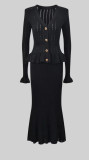 SC Ruffles V Neck Little Fishtail Skirt Two Piece Set GLYK-LX0100