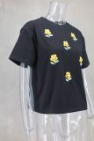 SC Flower Print Round Neck T-Shirt GLYK-LX042