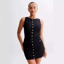SC Solid Color Sleeveless O Neck Mini Dress GLYK-LX073