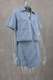 SC POLO Short Sleeve Shirt Skirt Denim 2 Piece Set GLYK-LX044