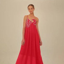 SC Embroidered Tube Tops Pressed Pleat Sling Maxi Dress GLYK-LX069