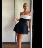 SC Off Shoulder Contrast Color Bow Tie Dress GLYK-LX0114