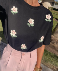 SC Flower Print Round Neck T-Shirt GLYK-LX042