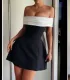 SC Off Shoulder Contrast Color Bow Tie Dress GLYK-LX0114