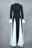 SC Black White Contast Color Ruffles Sleeve Maxi Dress GLYK-LX0105