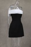 SC Off Shoulder Contrast Color Bow Tie Dress GLYK-LX0114