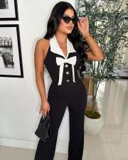 SC Patchwork Long Sleeve Sport Jumpsuit OSM-4469