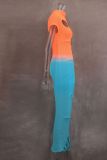 SC Hollow Out Contrast Color Tassel Maxi Dress GLYK-LX0122