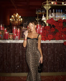 SC Leopard Print Lace Sling Midi Dress GLYK-LX0130