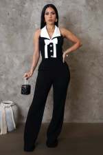 SC Patchwork Long Sleeve Sport Jumpsuit OSM-4469