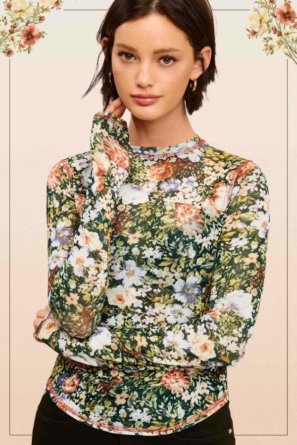 SC Mesh Print Long Sleeve T Shirt QYXZ-9180