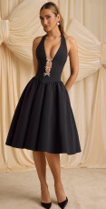 SC Bowknot Deep V Backless Sexy Puffy Dress GLYK-LX0116