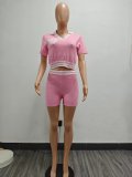 SC Contrast Color Knits Short Two Piece Set TK-6335