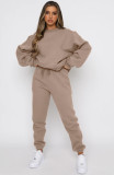 SC Plus Size Solid Color Padded Long Sleeve Casual Pants Set SSNF-211022