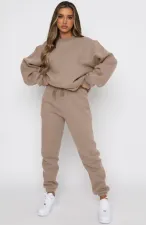 SC Plus Size Solid Color Padded Long Sleeve Casual Pants Set SSNF-211022