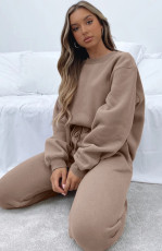 SC Plus Size Solid Color Padded Long Sleeve Casual Pants Set SSNF-211022