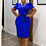 SC Plus Size Ruffles Solid Color Short Sleeve Midi Dress GATE-D571