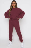 SC Plus Size Solid Color Padded Long Sleeve Casual Pants Set SSNF-211022