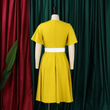 SC Plus Size Solid Color Flare Sleeve Midi Dress GCZF-8624