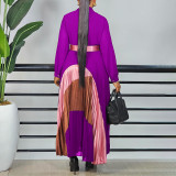 SC Plus Size Color Block Press Pleated Maxi Dress GCZF-8623