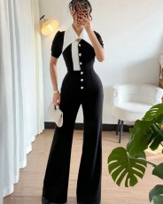 SC Sleeveless Lapel Patchwork Jumpsuit OSM-4474