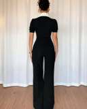 SC Sleeveless Lapel Patchwork Jumpsuit OSM-4474