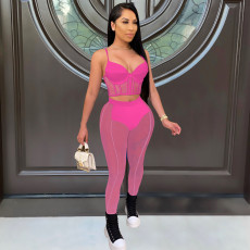 SC Sexy Mesh Patchwork Two Piece Pants Set FOSF-8807