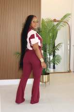 SC Contrast Color Patchwork Sport Two Piece Pants Set CM-8736