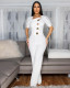 SC Patchwork Large Button Short Sleeve Sport Jumpsuit OSM-4472