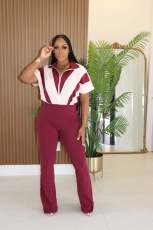 SC Contrast Color Patchwork Sport Two Piece Pants Set CM-8736