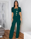 SC Patchwork Large Button Short Sleeve Sport Jumpsuit OSM-4472