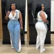 SC Casual Webbing Loose Spliced Denim Wide Leg Pants Set TR-1323