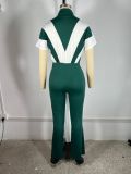 SC Lapel Zipper Patchwork Micro Flare Jumpsuit TE-4734