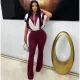 SC Lapel Zipper Patchwork Micro Flare Jumpsuit TE-4734