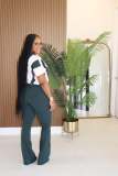 SC Lapel Zipper Patchwork Micro Flare Jumpsuit TE-4734