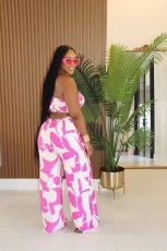 SC Plus Size Print Hollow Out Tube Tops Wide Leg Pants Suit NY-11018